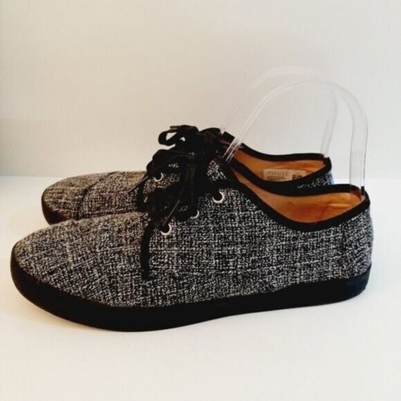 TOMS Paseo Tweed Fabric Lace-up Sneakers B&W Sz 7 - Picture 7 of 12